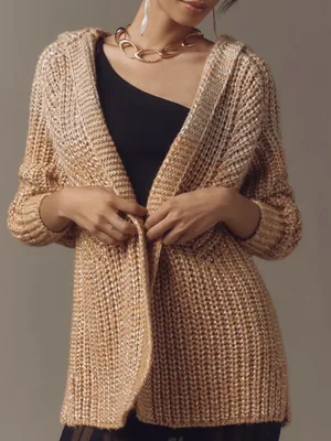 Anthropologie Maeve NWT Cozy Open-Front Chunky Knit Metallic Gold Cardigan thumbnail 3