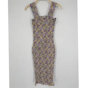 SNDYS Everyday Tina Midi Dress Size 2 Purple Yellow Floral Print Smocked Bodycon thumbnail 5