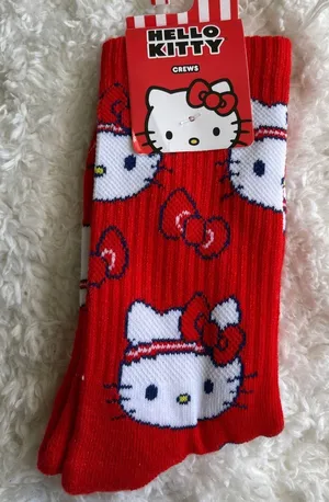 Sanrio Hello Kitty Red Crew Socks Mid Calf Size 5-10 Valentine's NEW Sanrio thumbnail 1