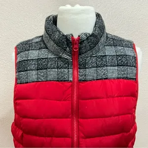Ruff Hewn Red Quilted Puffer Vest with Black Plaid Fleece Trim Size Small thumbnail 6