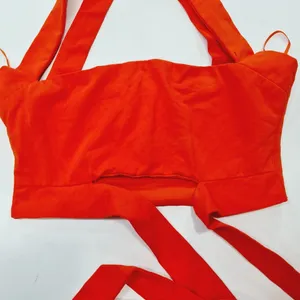 Superdown Elva Halter Tie Top in Poppy thumbnail 4