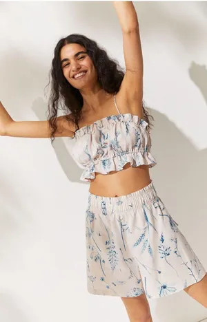 H&M Linen Floral Matching Tank and Shorts Set thumbnail 1