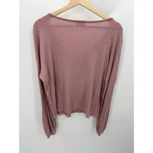 Pink‎ Lily Womens M Mauve Pink Ribbed Henley Top Boxy Relaxed Long Sleeve Casual thumbnail 3