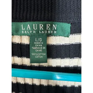 Ralph Lauren Black White Striped Button Mock Neck Ribbed Pullover Size L Cotton thumbnail 5