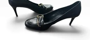 Vintage Y2K Gucci Hasler Black Leather Gold Horsebit Chain Loafer 8.5 39 Heels thumbnail 1