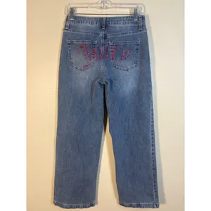 Juicy Couture Wide Leg‎ Jeans Womens 7/28 Blue Excellent Pink Rhinestone Logo thumbnail 2