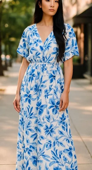 Seta T Floral Maxi Dress V Neck‎ Short Sleeve Casual Summer Dress XL thumbnail 1
