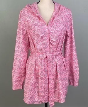 L.L.BEAN pink w/white and black lightweight “Shacket” (shirt/jacket), Large. EUC thumbnail 1