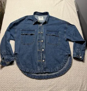 Denim Obsessed Project Rebel Blue Oversized Denim Shirt Shacket Womens Medium thumbnail 1