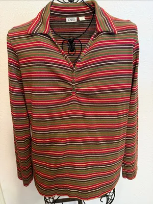 🎇🎇🎇3for 12$🎇🎇🎇Cato Striped Polo Top in Red, Olive & Brown-XL thumbnail 1