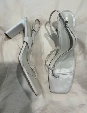 Tony Bianco white heeled thong sandals with ankle strap thumbnail 1
