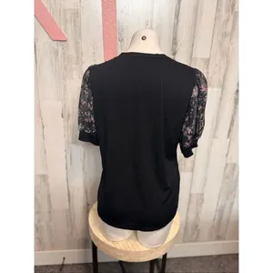 Alison Andrews Black Top XL Floral Puff Sleeve Blouse Stretchy Casual Workwear N thumbnail 6