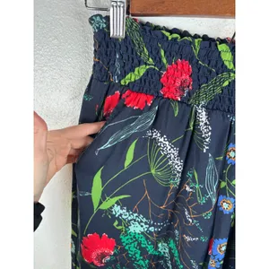 Aerie Wide Leg Pants Womens Small‎ Navy Blue Floral Smocked High Waist 3992 thumbnail 2