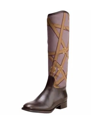 Tory Burch FELIX Riding Boots Brown Leather Equestrian Print Fabric Zip Size 5 thumbnail 2