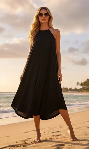 Halter Top Cover-up Dress Size L Black thumbnail 1