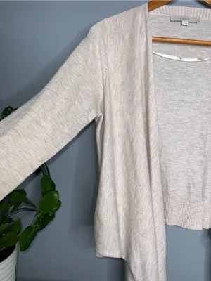 LOFT Cream Open-Front Draped Front Cropped Back Cardigan Medium thumbnail 4