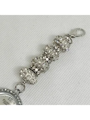 Figaro couture silver tone watch rhinestones 25mm quartz metal beaded running thumbnail 4