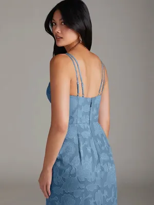 Azazie Leo Blue Lace V-Neck Evening Dress with Side Slit thumbnail 6