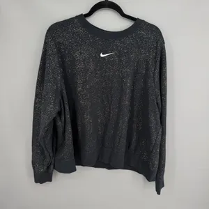 Nike Sweatshirt Womens 2X Black Stardust‎ Gold Metallic Fleece Crewneck Sporty thumbnail 2