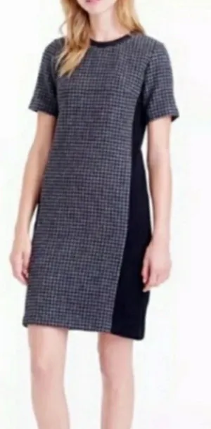 J. Crew Houndstooth Mini Shift Dress Wool Leather Women’s 10 wedding guest thumbnail 1
