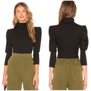 Free People Lala Top in Black Size Small Ribbed Puff Sleeve Cropped Minimalist thumbnail 2
