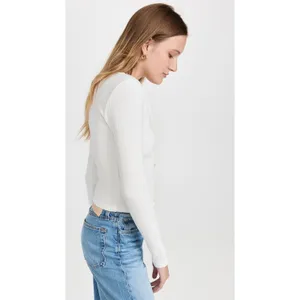 VINCE Pearl Button Cardigan Sweater Off White Ribbed Cropped V Neck‎ X-Large thumbnail 6