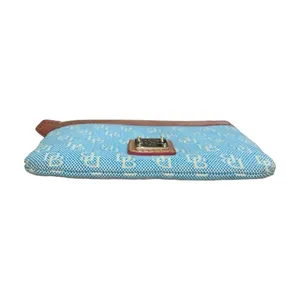 Dooney & Bourke Vintage Signature Jacquard Canvas Leather Blue/Tan Coin Wallet thumbnail 6