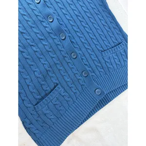 Vintage LL Bean Cable Knit Cardigan Women’s XL Blue Teal Short Sleeve Button Y2K thumbnail 2