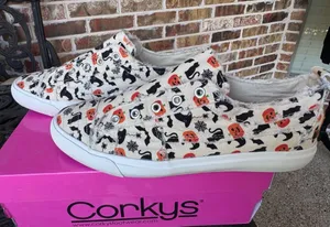 Corkys Babalu White Pumpkin Canvas Slip-On Women’s Size 10 Sneakers NIB thumbnail 1