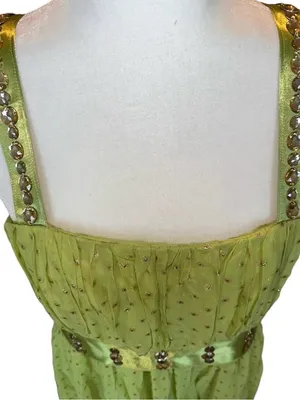 VTG Y2K Green & Gold Custom Handmade Rhinestone Dress Size Small thumbnail 2