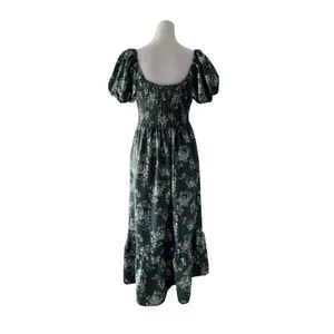 Hint of Blush Green Floral Print Smocked Waist Puff Sleeve Maxi Dress thumbnail 6