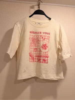 NWT Maeve Corey Cotton Boxy Short-Sleeve Tee with Pink Graphic Size XS thumbnail 2