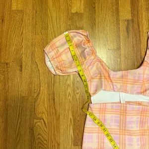 ASOS Design Women’s 6 Pink Orange Plaid Cut Out Puff Sleeve Zipper Mini Dress thumbnail 9