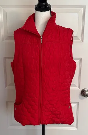 New Direction| Vibrant Red Quilted Women's Vest with Pockets thumbnail 1