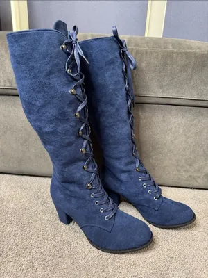 Tall Blue Faux Suede Lace-Up Women’s Boots Size 10 (43) NEW thumbnail 2