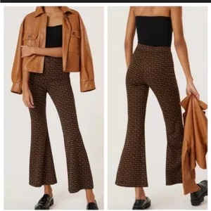 Anthropologie Sabine Flare Pants‎ Brown Black Motif Size Medium thumbnail 2