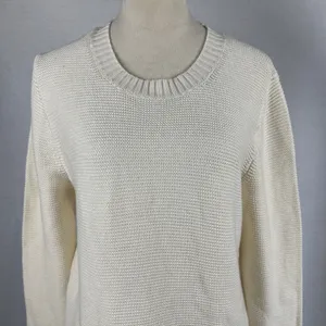 New J. Crew Cream Textured Knit Merino Wool Blend Sweater Womens Large Neutral‎ thumbnail 2