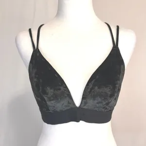 Pink Victoria's Secret Bralette Womens Small Black Crushed‎ Velvet Strappy Back thumbnail 1