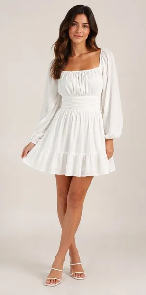 FOROLAV White Long Sleeve Mini Dress Size M NWT thumbnail 1