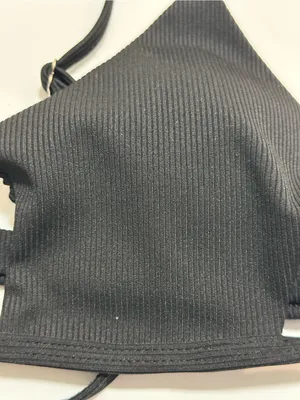 Zaful Black Ribbed Triangle Bralette with Front Clasp thumbnail 2