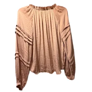 Chelsea & Theodore Dusty Rose‎ Ruffle Neck Tassel Tie Peasant Blouse Small Boho thumbnail 3
