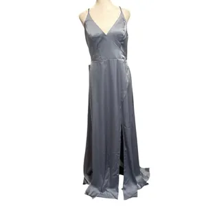 NEW Azazie Size A 14 Maksim Stretch Satin Maxi Dress Dusty Blue Bridesmaid thumbnail 3