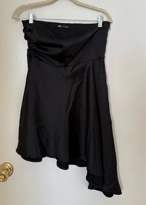 ZARA Black Satin Mini Dress strapless  thumbnail 1