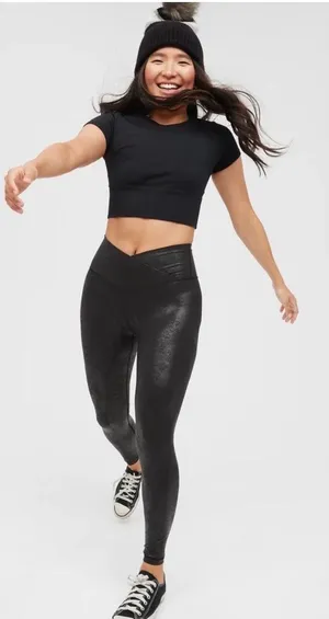 NWT Offline by Aerie High Waisted Crossover Black Crackle Leggings, M thumbnail 1