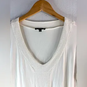 Adrianna Papell L Asymmetrical Textured Trim Women's Top in White thumbnail 4