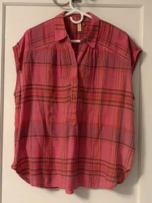 Pilcro Anthropologie Serena surf blouse embroidered plaid size medium oversized thumbnail 2