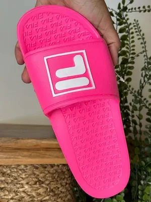 Fila Big Box Logo Slides Sandals Neon Pink Size 9 thumbnail 3