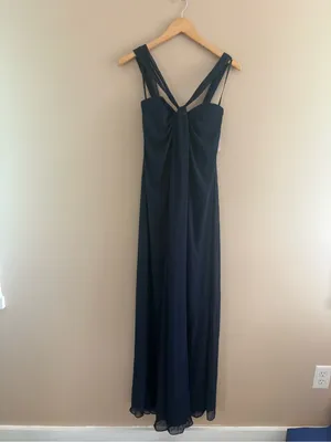 Dessy Draped Satin Grecian Column Gown Midnight Navy size 2 Bridesmaid Formal thumbnail 5