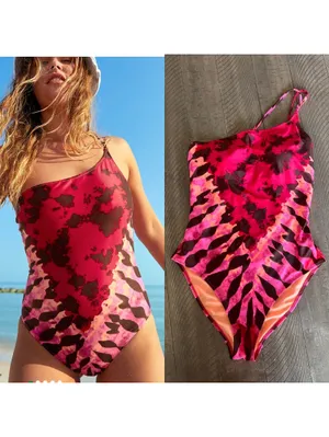 Aerie One Shoulder One Piece Swimsuit in Neon Peach & Pink Women’s Small thumbnail 2