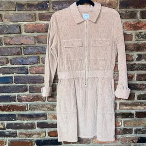 J. Crew Mocha Tan Corduroy Zip-Front Cinched Mini Dress Women's Size 8 thumbnail 3